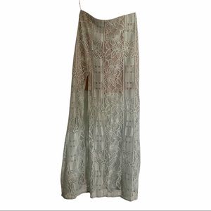 Pale Aqua LuLu’s Lace Midi Skirt w/Slit/Sz Small/EUC!